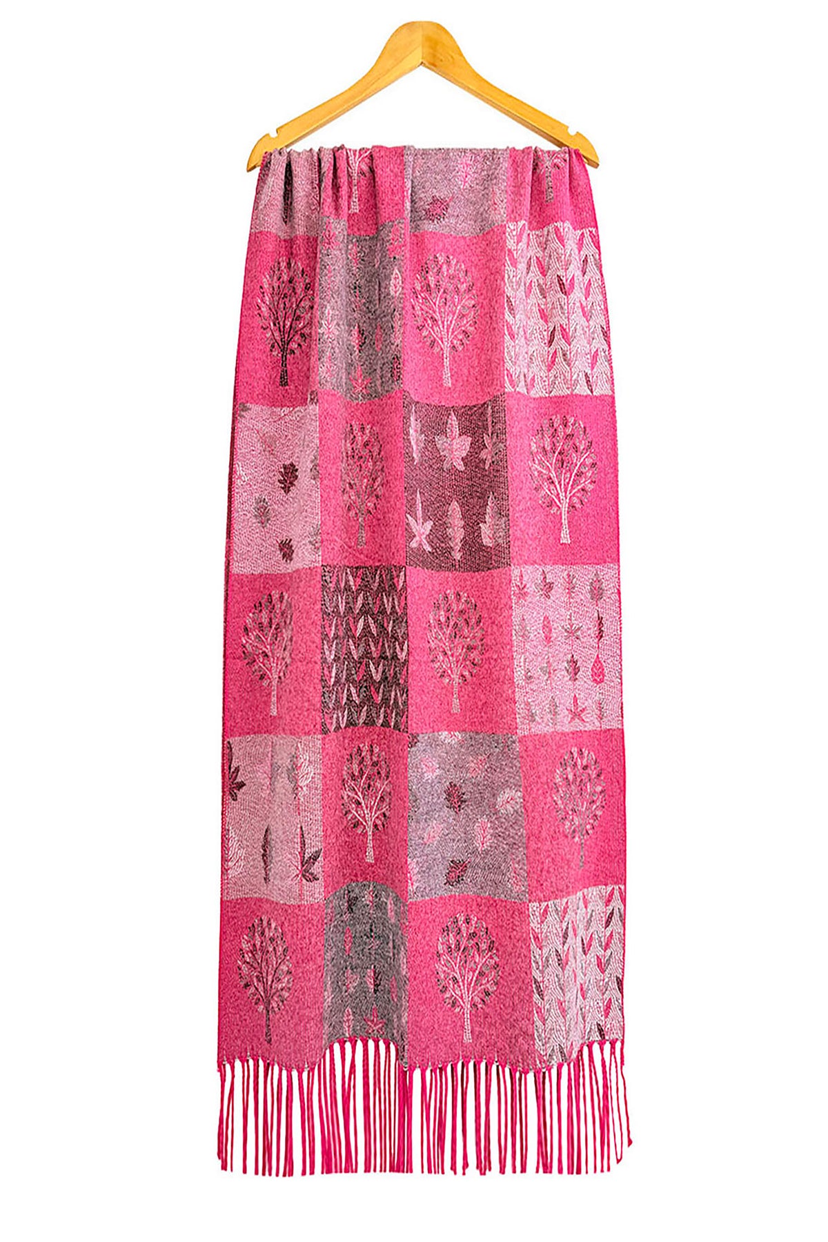 Women's Enchanted Forest Mosaic Scarf with Tassel Fringe