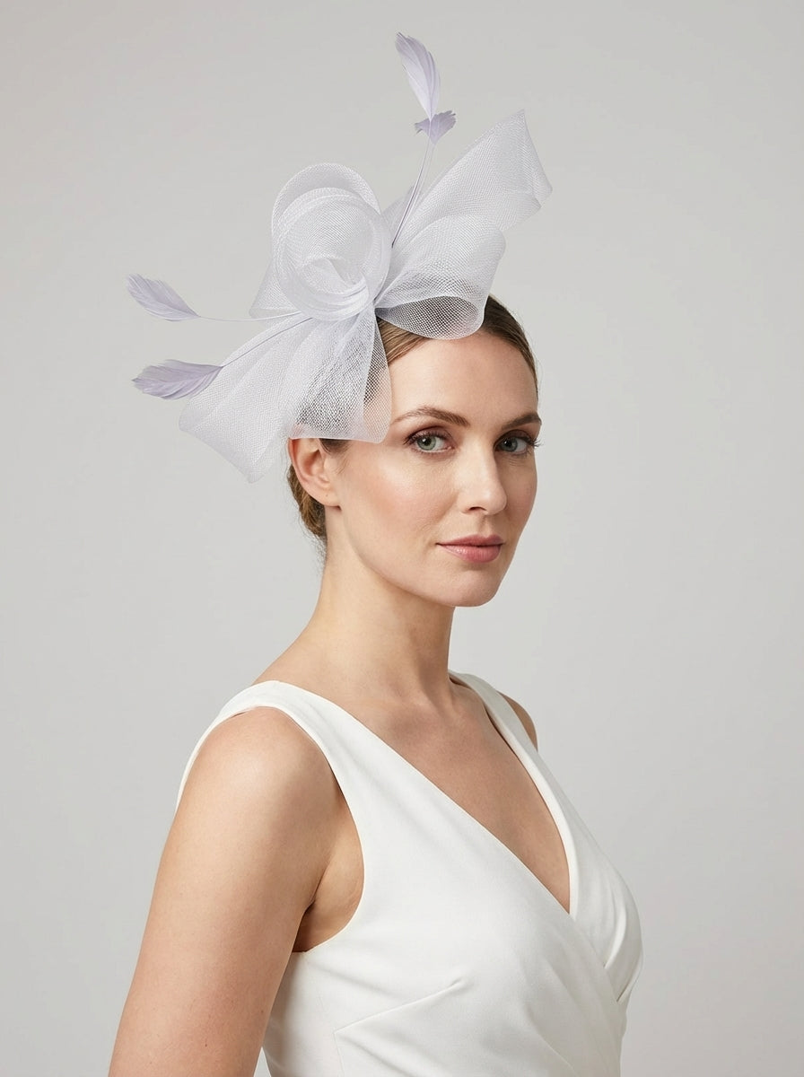 Elegant Mesh Bow Fascinator with Feather Detail