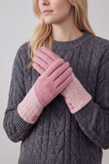 Women’s Faux Suede & Knitted Panel Button Detail Winter Gloves
