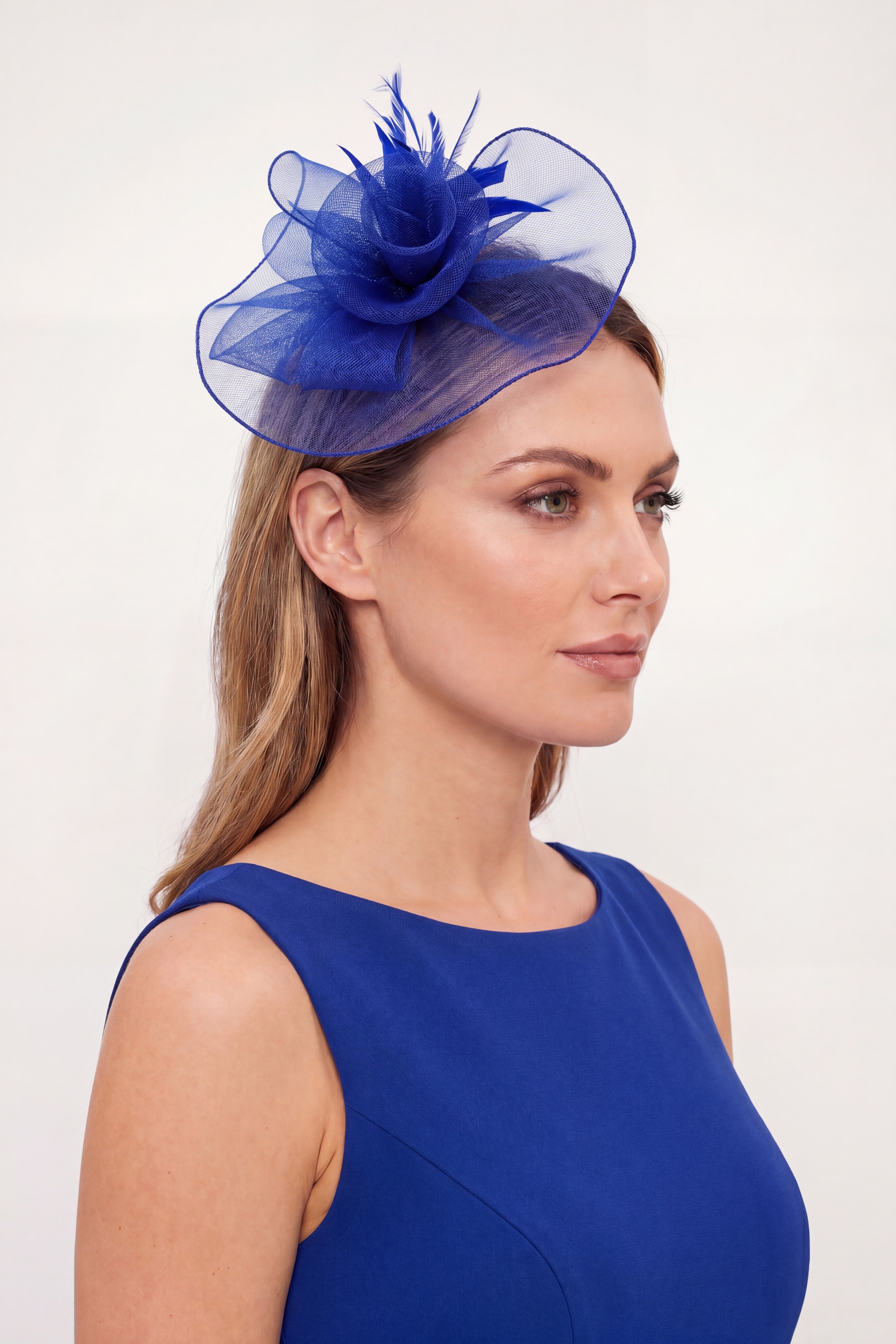 Curly Sinamay Fascinator with Feather Flower