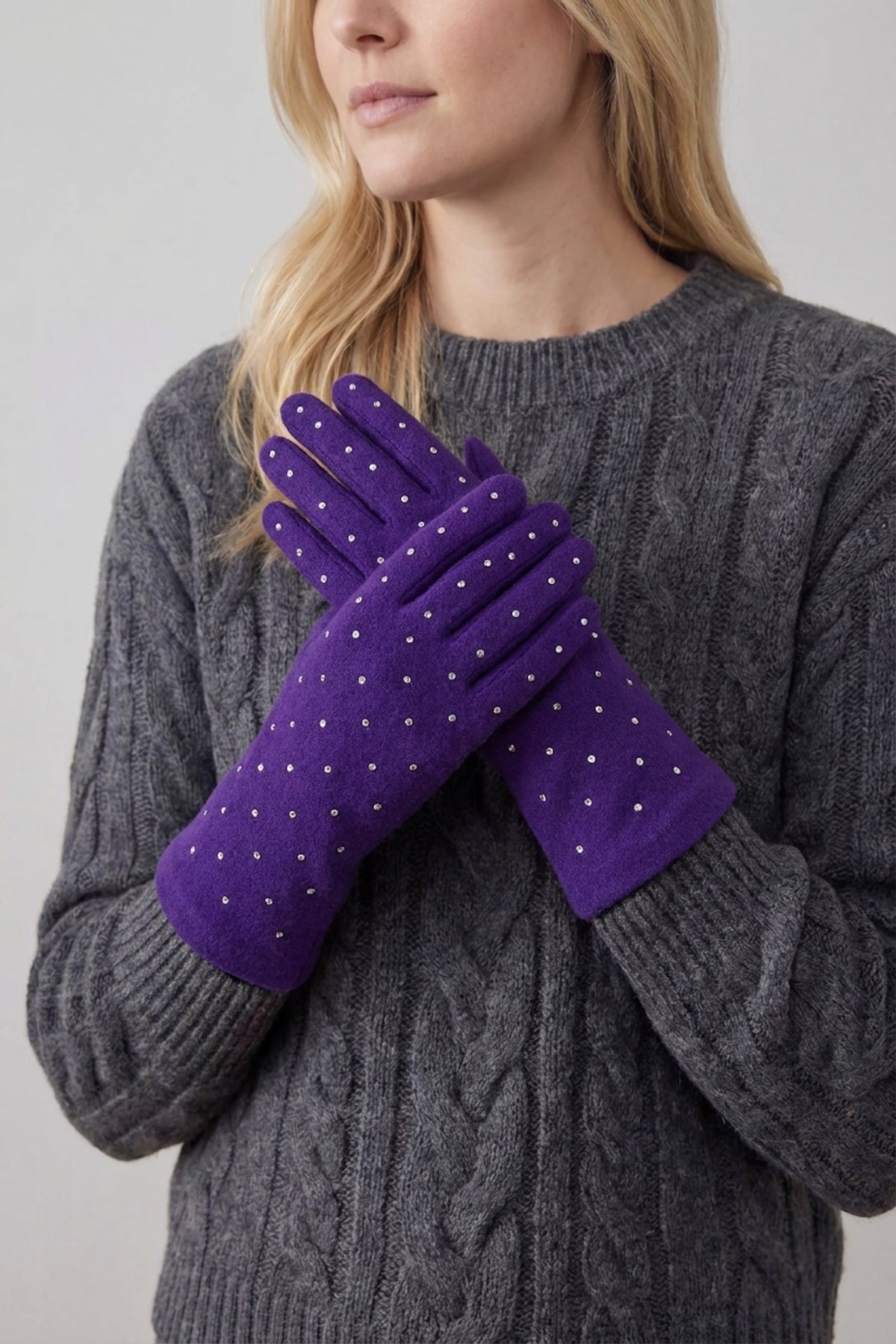 Rhinestone-Detail Soft Touch Touchscreen Glove