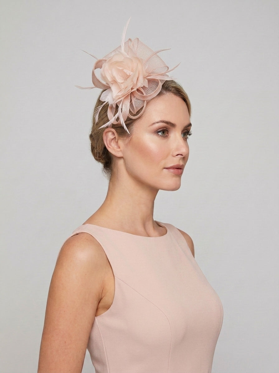 Feather & Mesh Flower Fascinator with clip and hair band