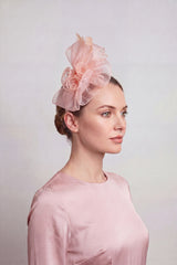 Elegant Organza Floral Fascinator with Feather Detail