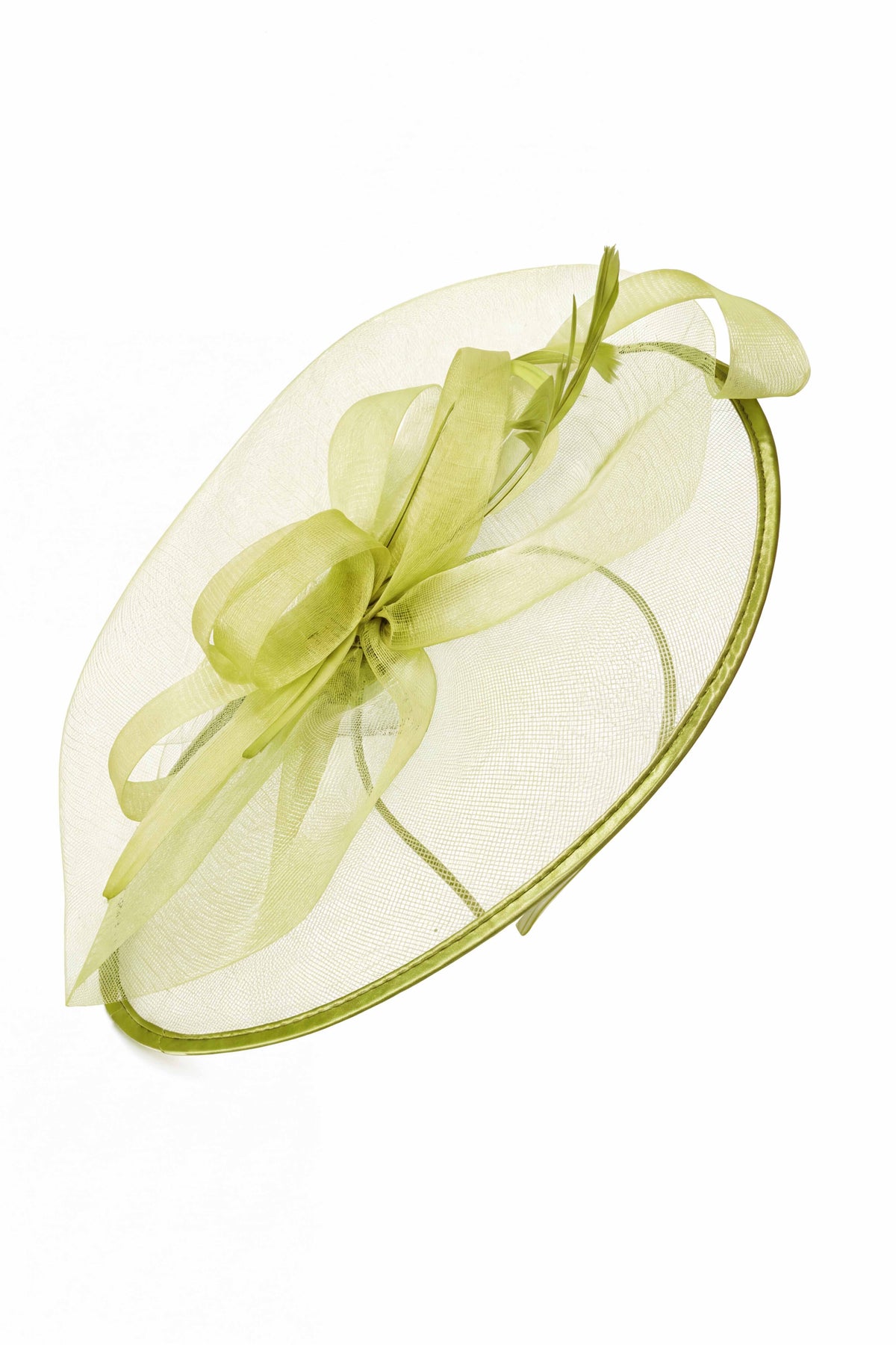 Women’s Mesh Disc Fascinator with Feather Trim, Loop Bow & Headband