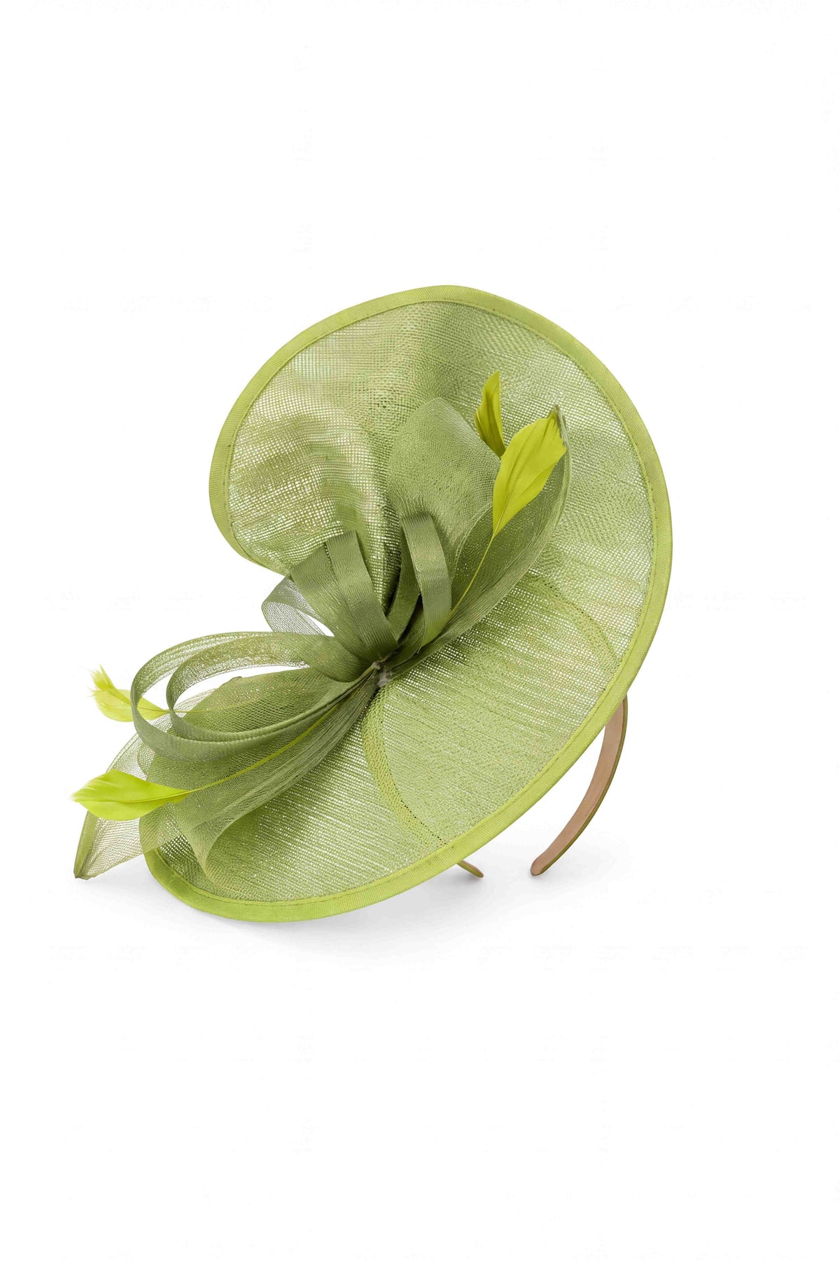 Women’s Oversized Mesh Disc Fascinator Hat with Feather Trim & Loop Bow Headband