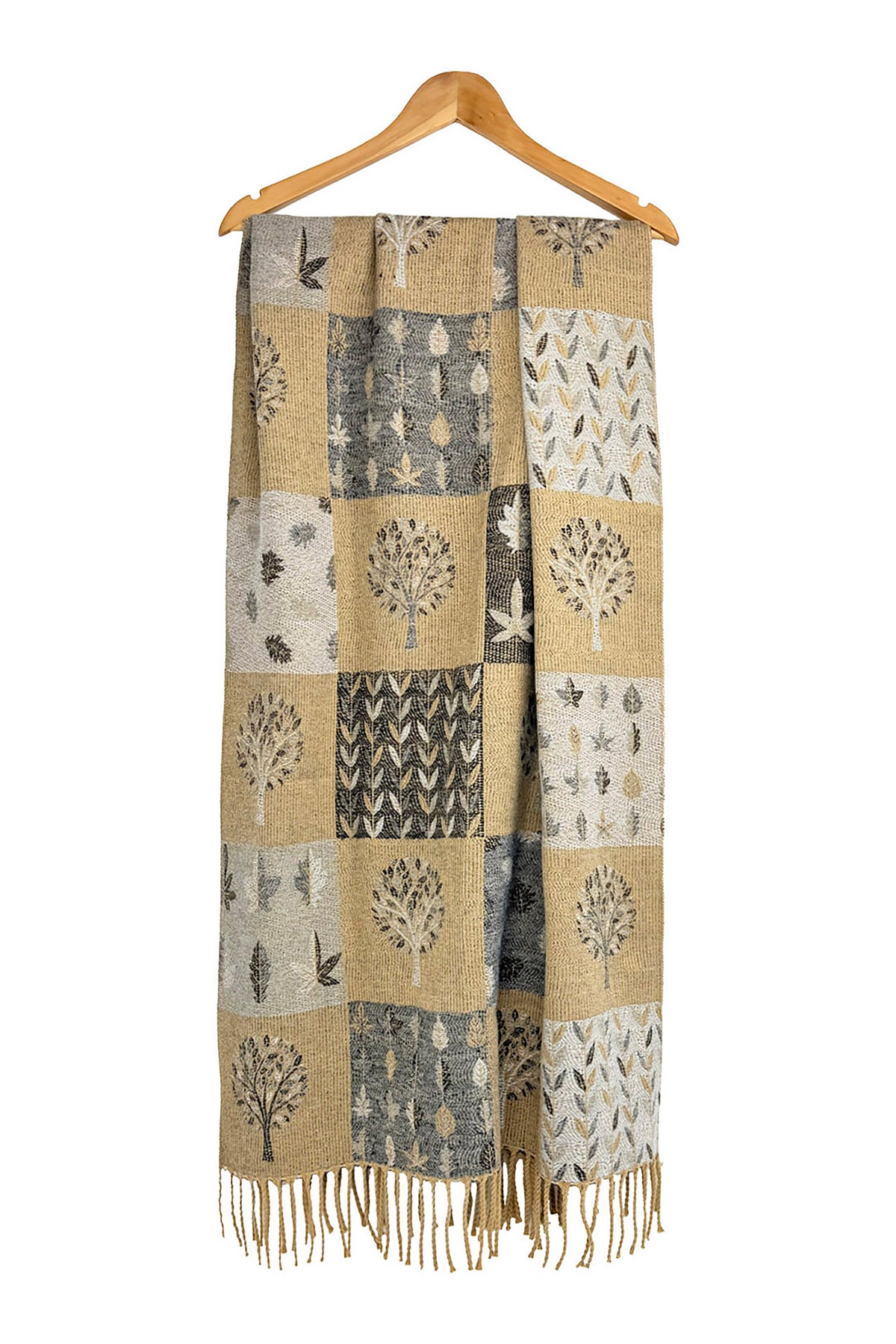 Women's Enchanted Forest Mosaic Scarf with Tassel Fringe