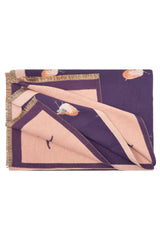 Robin Bird Print Scarf with Contrast Border and Fringed Trim