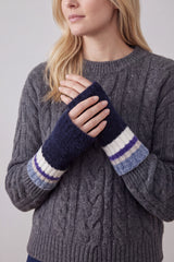Women’s Soft Knit Fingerless Gloves with Striped Cuffs