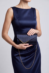 Textured Envelope Clutch Bag with Chain Strap