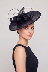 Large Disc Fascinator Hat with Looped Bow & Feather Detail