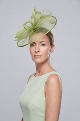 Women’s Mesh Disc Fascinator with Feather Trim, Loop Bow & Headband