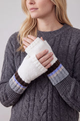 Women’s Soft Knit Fingerless Gloves with Striped Cuffs
