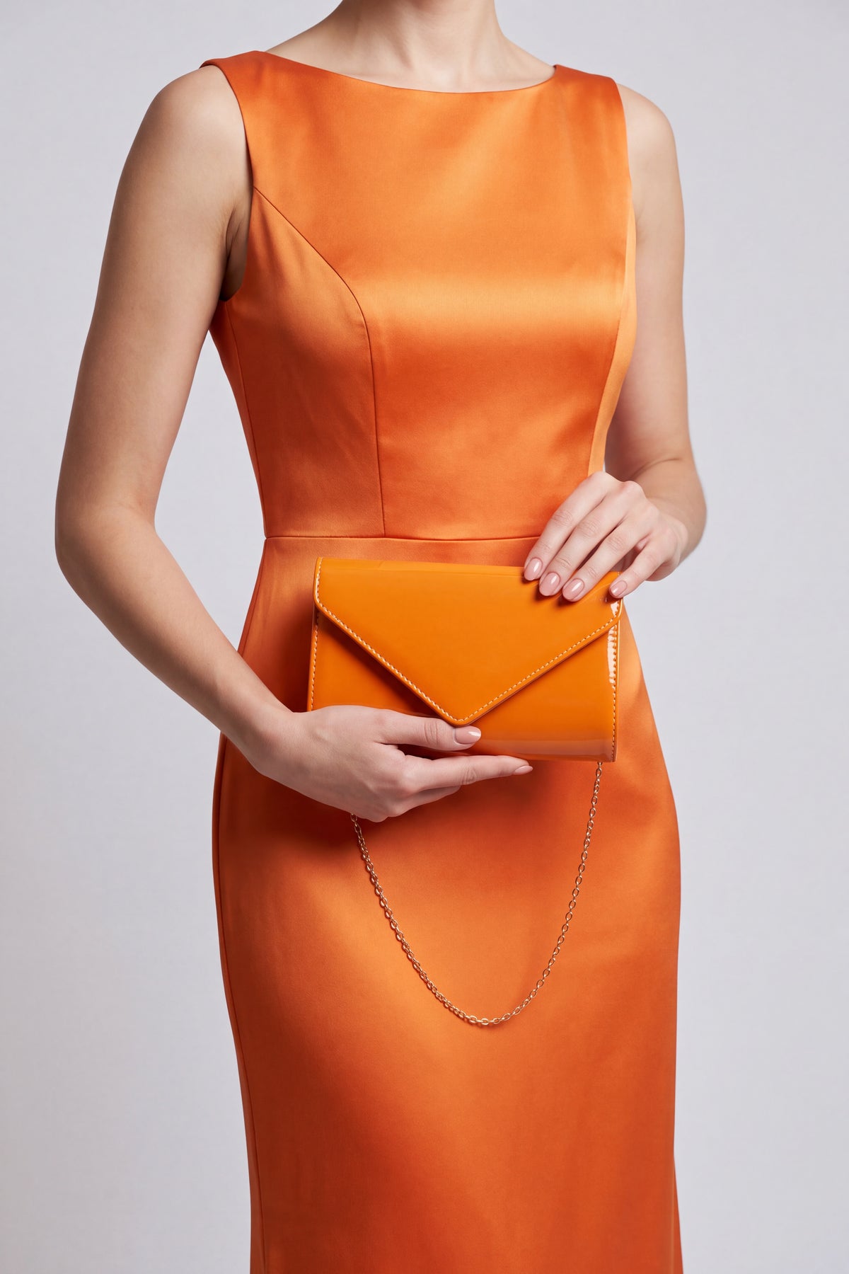 Patent Envelope Clutch Bag with Gold / Silver Chain Strap