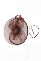 Women’s Mesh Disc Fascinator with Feather Trim, Loop Bow & Headband