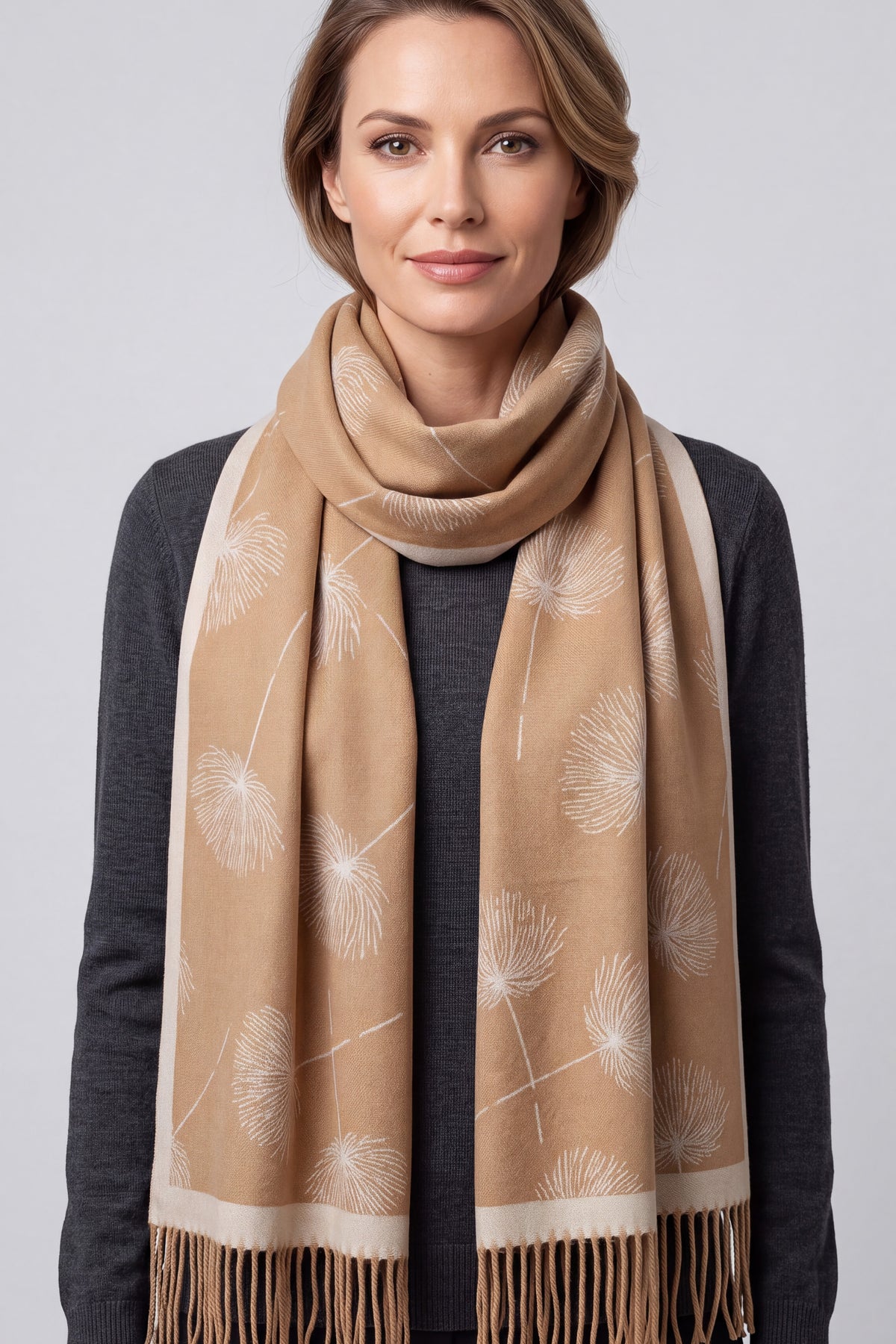 Women's Delicate Dandelion Print Fringed Scarf