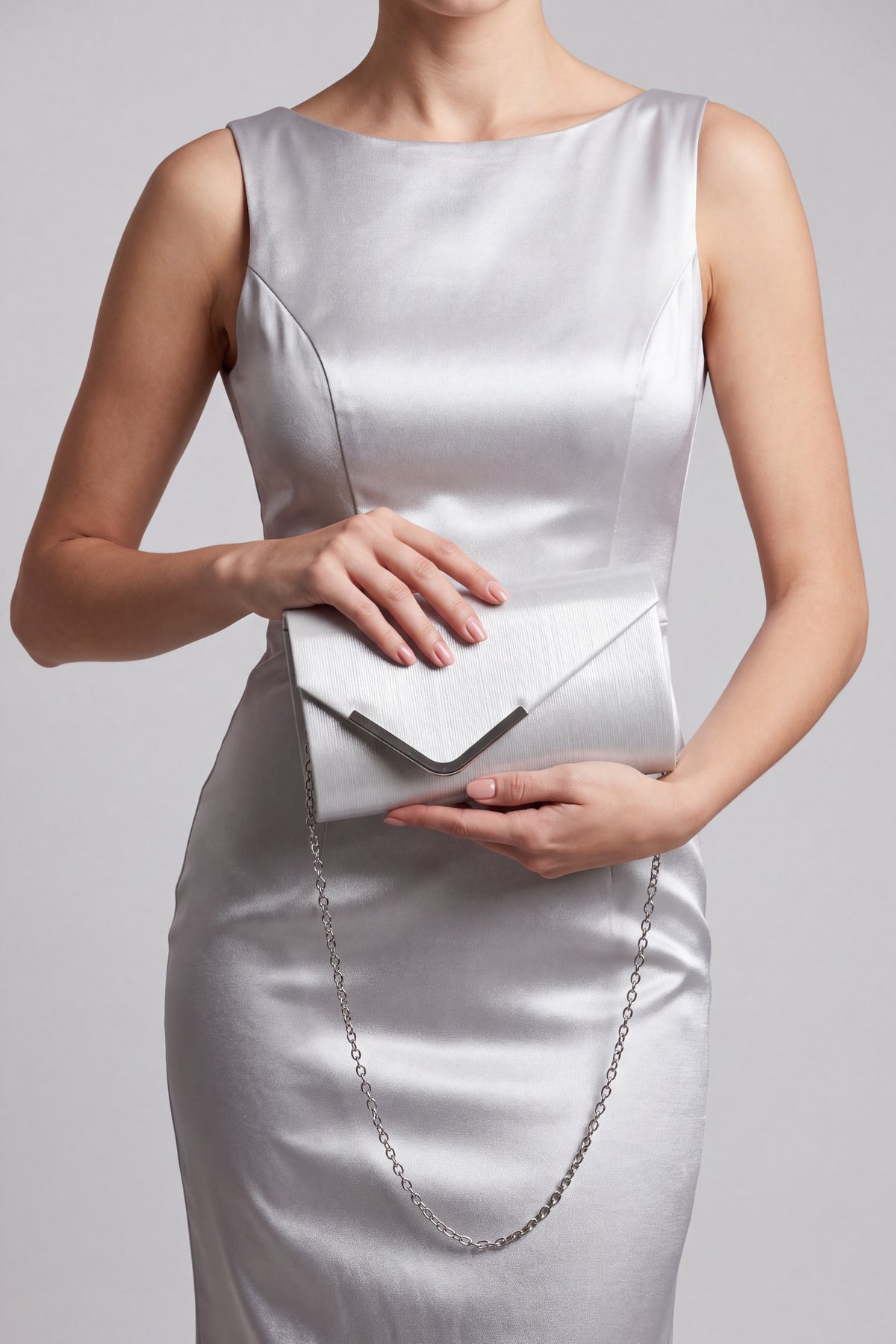 Textured Envelope Clutch Bag with Chain Strap