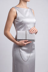 Glitter Pleated Clutch Bag with Crystal Trim and Chain Strap