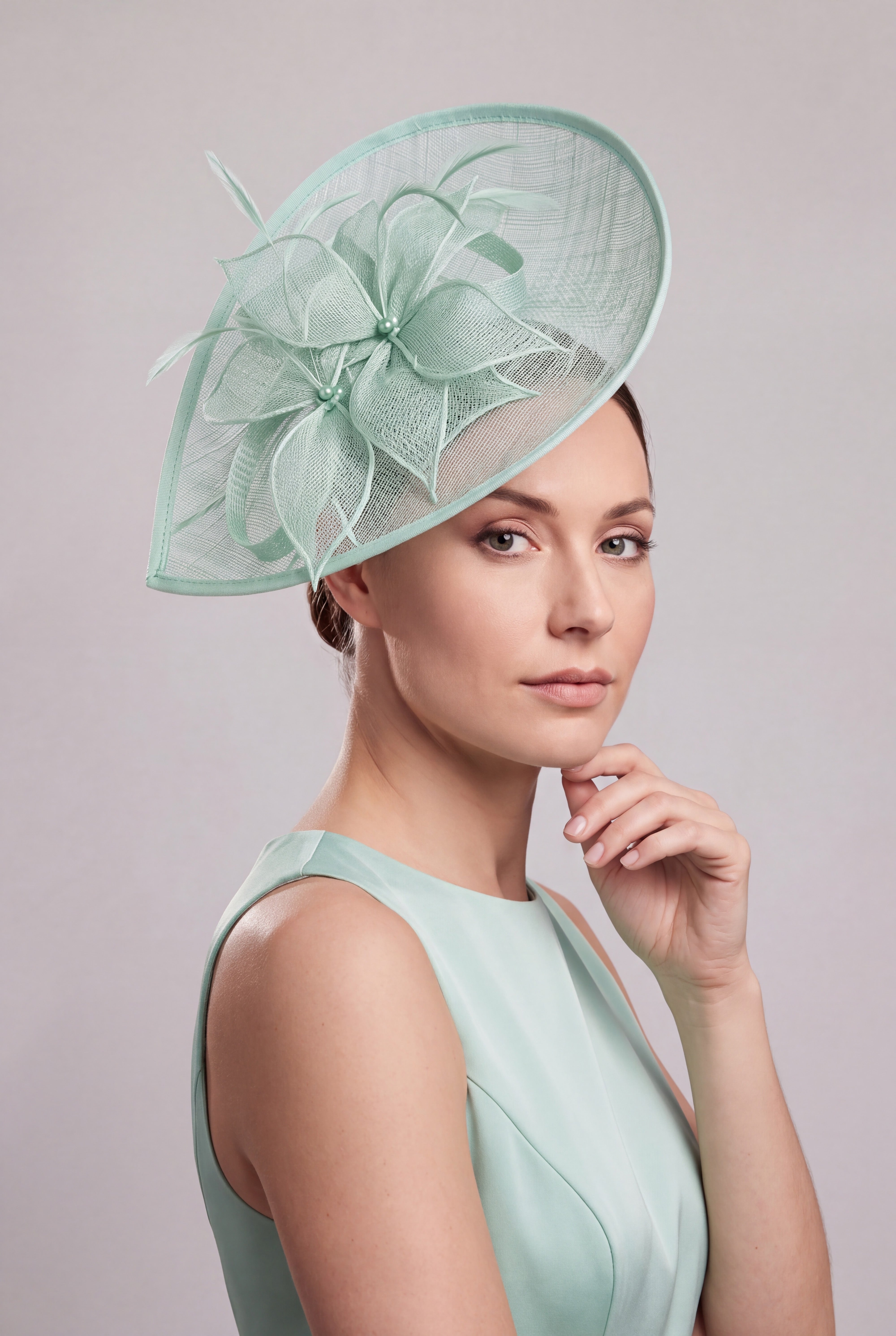 Teardrop Mesh Fascinator with Sculpted Flower Detail