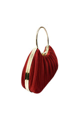 Pleated Satin Evening Bag with Gold Ring Handle