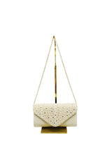Embellished Envelope Clutch Bag with Gold Chain Strap
