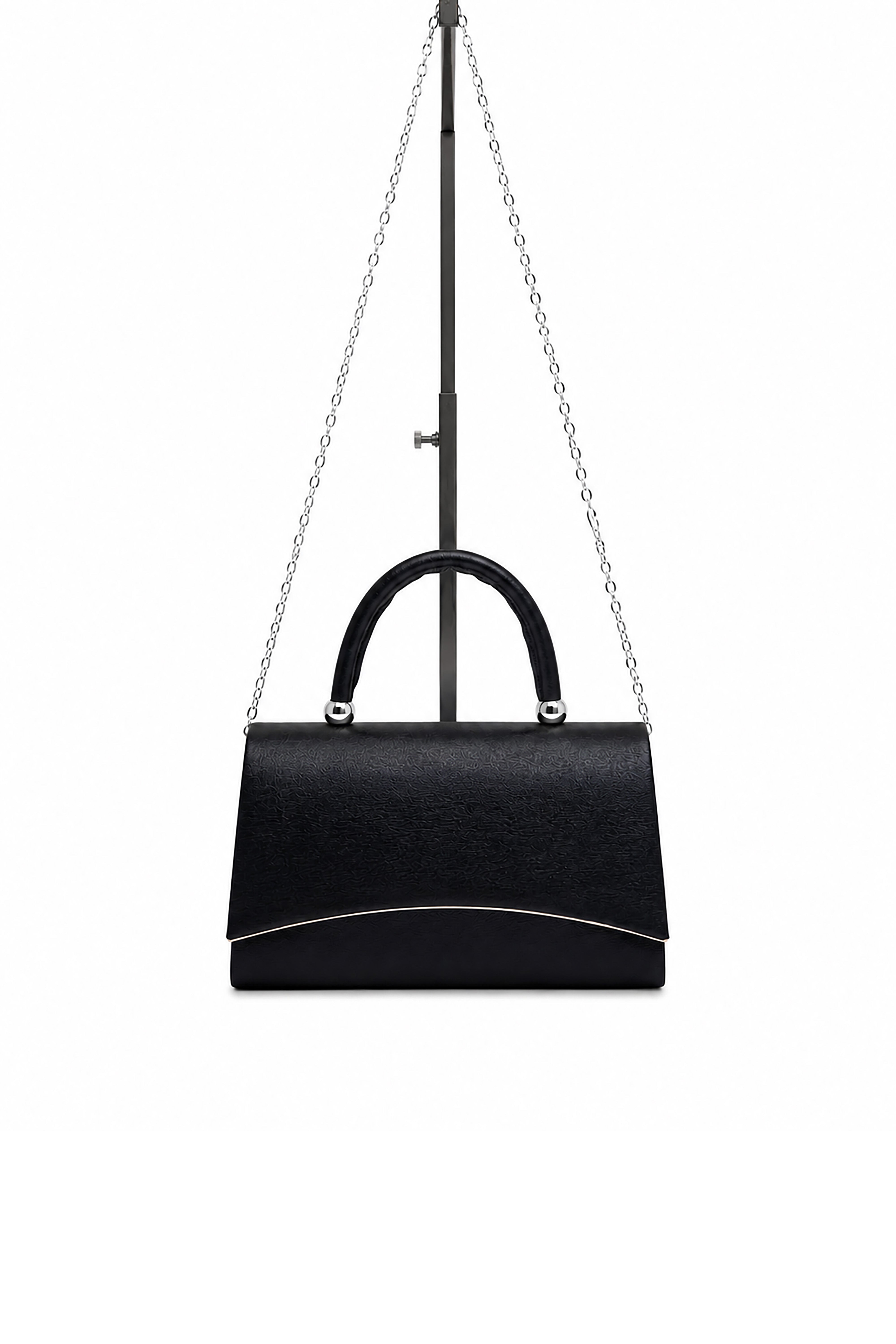 Women’s Metallic Textured Top Handle Occasion Bag with Chain Strap