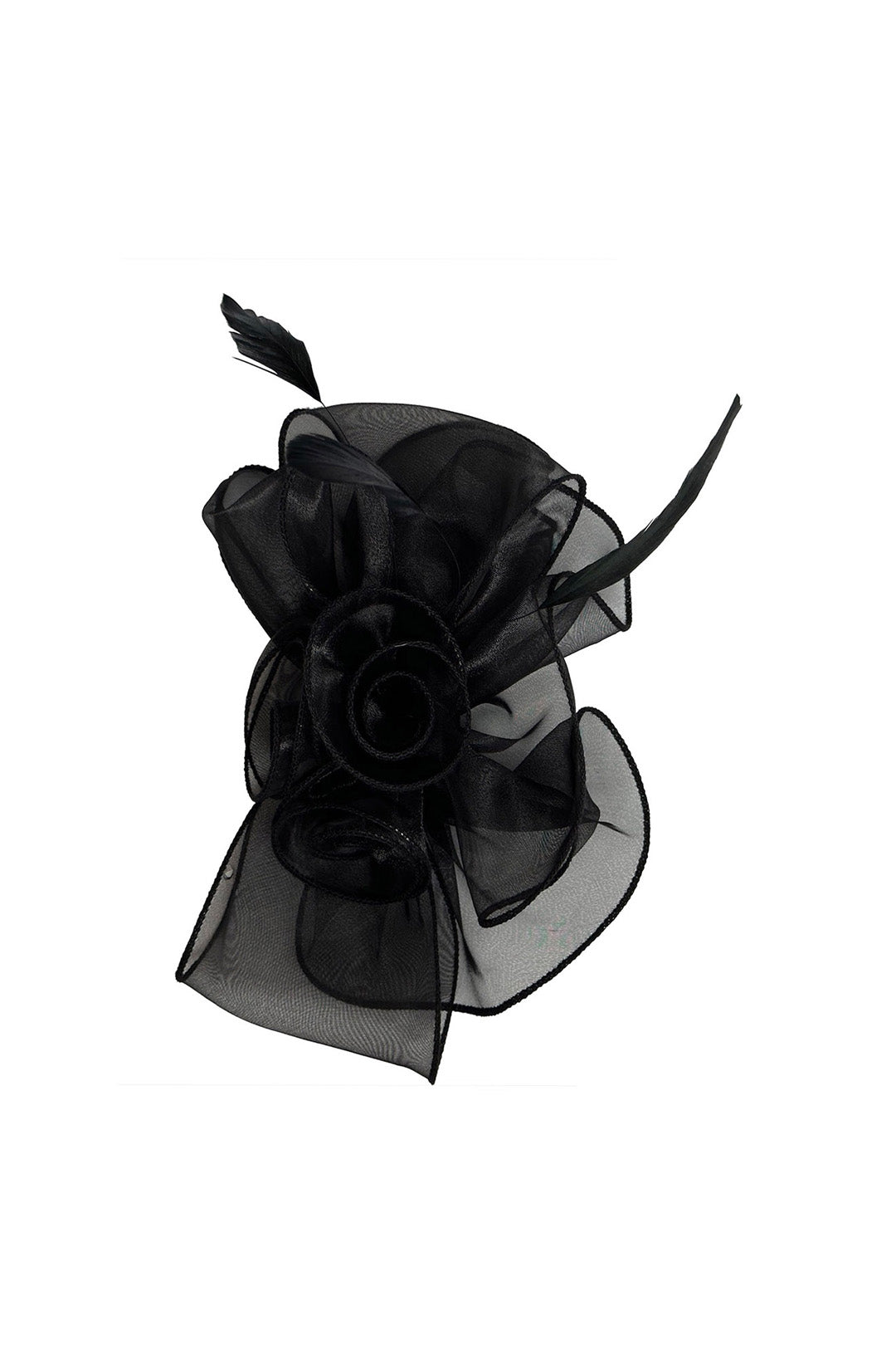 Elegant Organza Floral Fascinator with Feather Detail