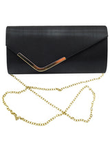 Textured Envelope Clutch Bag with Gold Chain & Feather Fascinator Black Set