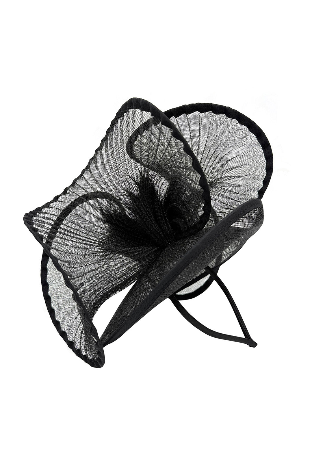 Dramatic Fan Mesh Disc Fascinator with Feather Centre Pin