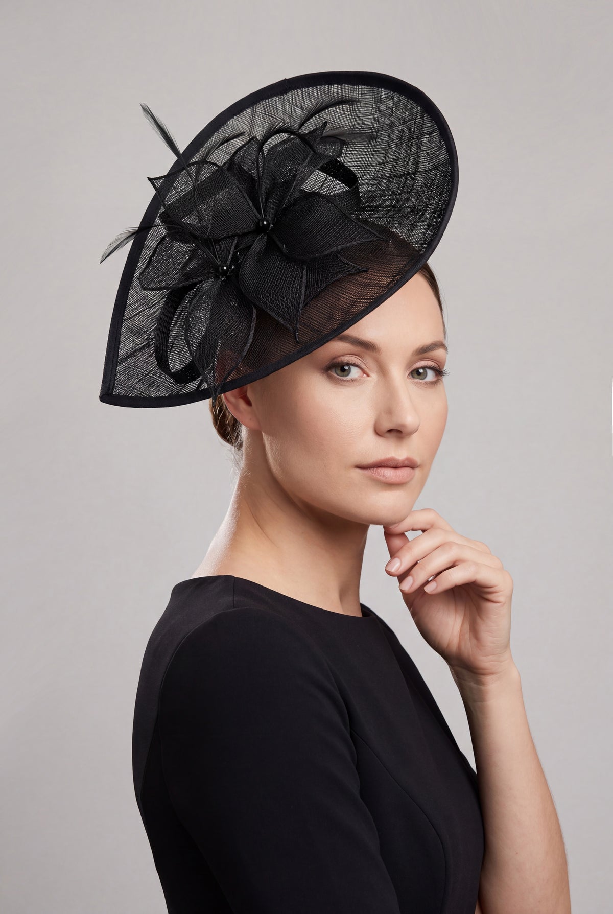 Teardrop Mesh Fascinator with Sculpted Flower Detail