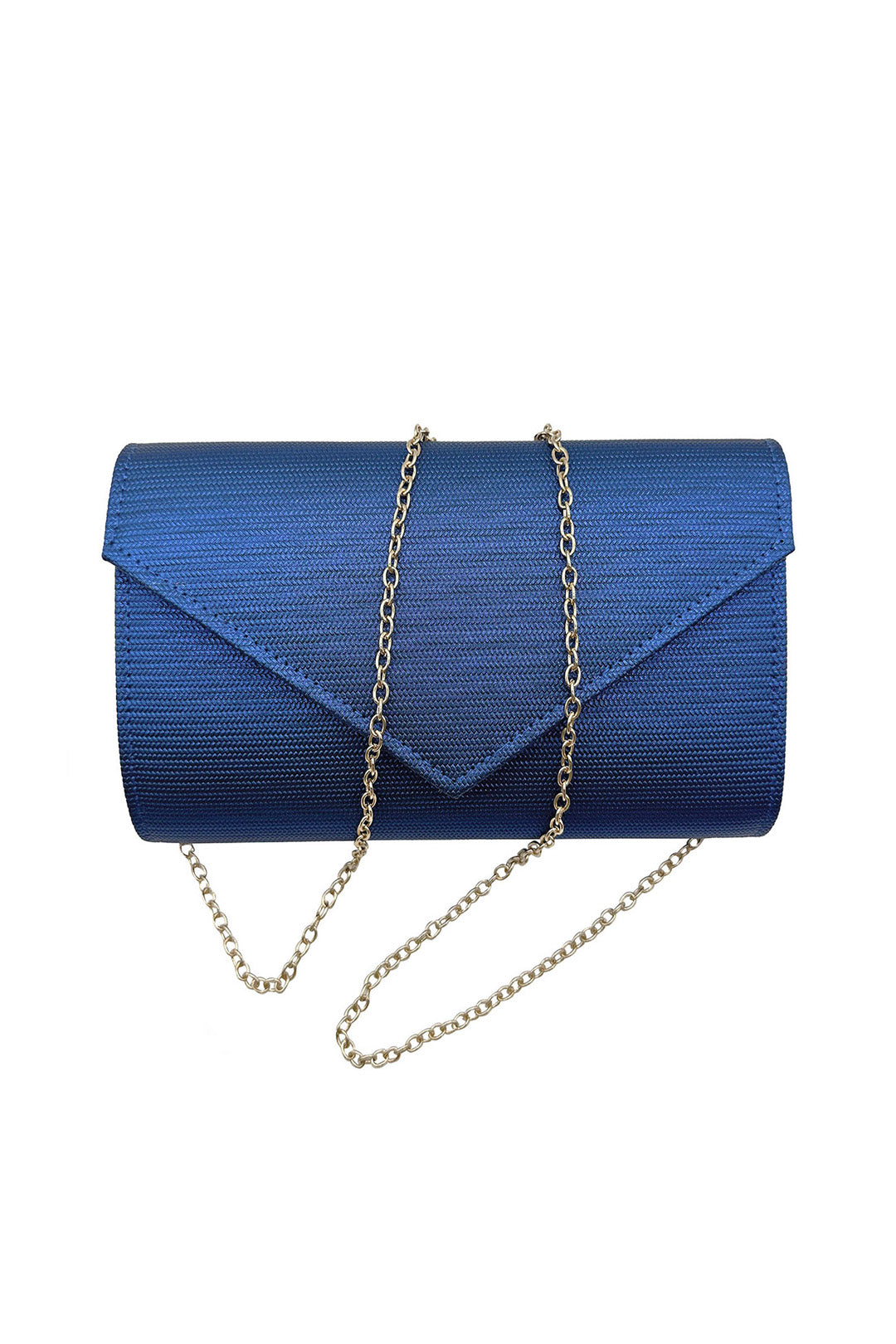 Textured Envelope Clutch Bag with Gold Chain Strap