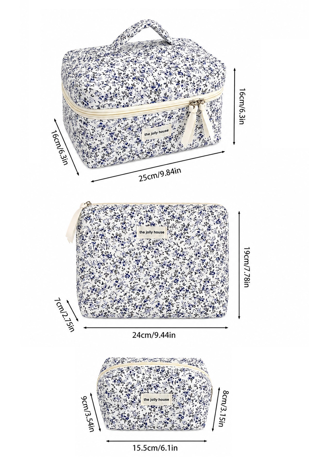 3 Piece Floral Travel Makeup & Toiletry Bag Set for Women
