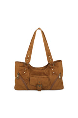 Women’s Suede-Look Shoulder Bag with Buckle Pocket Detail