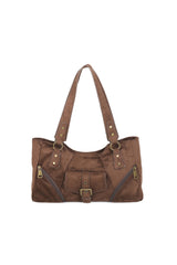 Women’s Suede-Look Shoulder Bag with Buckle Pocket Detail