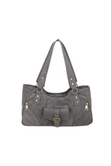 Women’s Suede-Look Shoulder Bag with Buckle Pocket Detail
