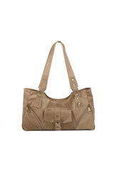 Women’s Suede-Look Shoulder Bag with Buckle Pocket Detail
