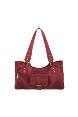 Women’s Suede-Look Shoulder Bag with Buckle Pocket Detail