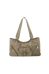 Women’s Suede-Look Shoulder Bag with Buckle Pocket Detail