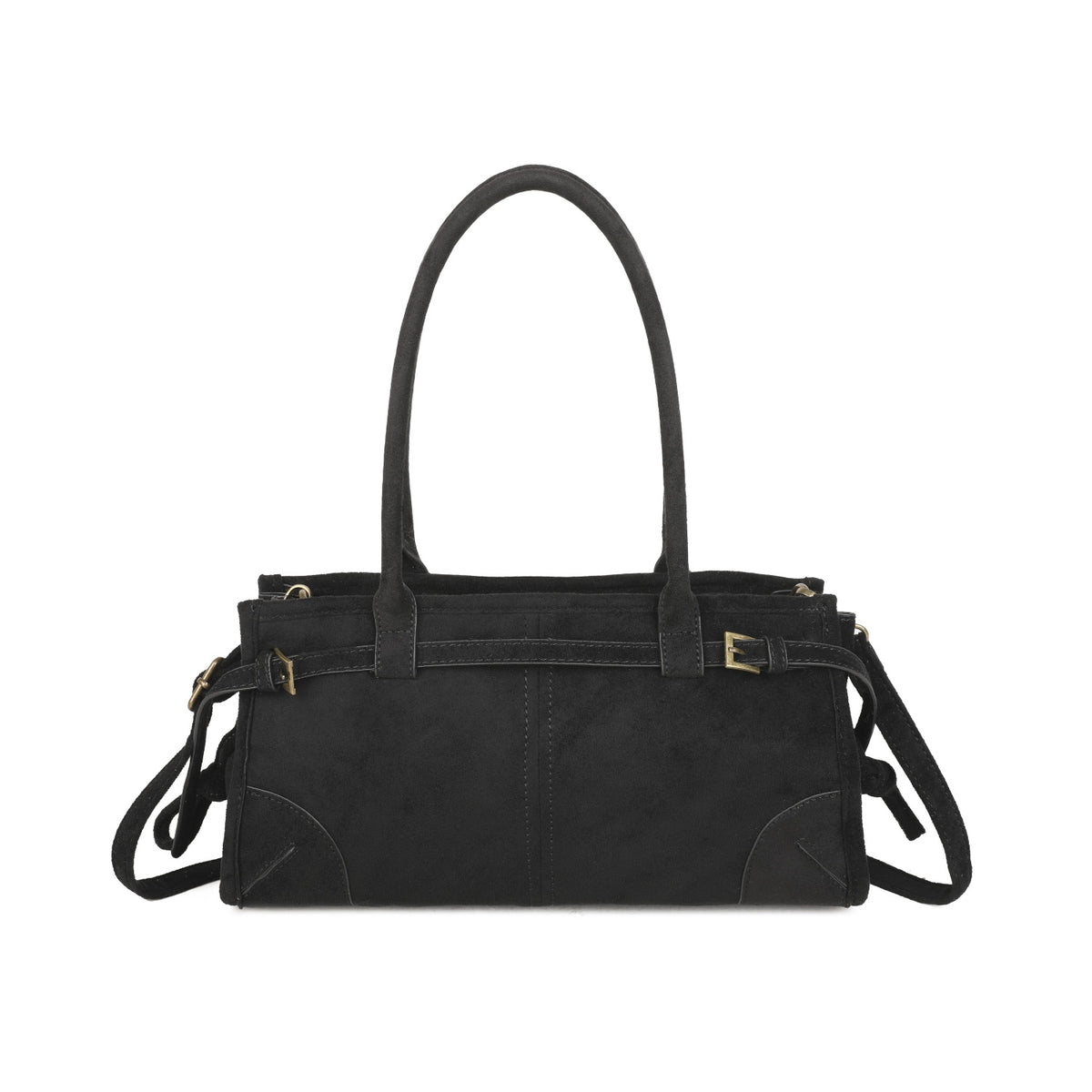 Women’s Vintage Suede-Style Shoulder Bag with Buckle Detail