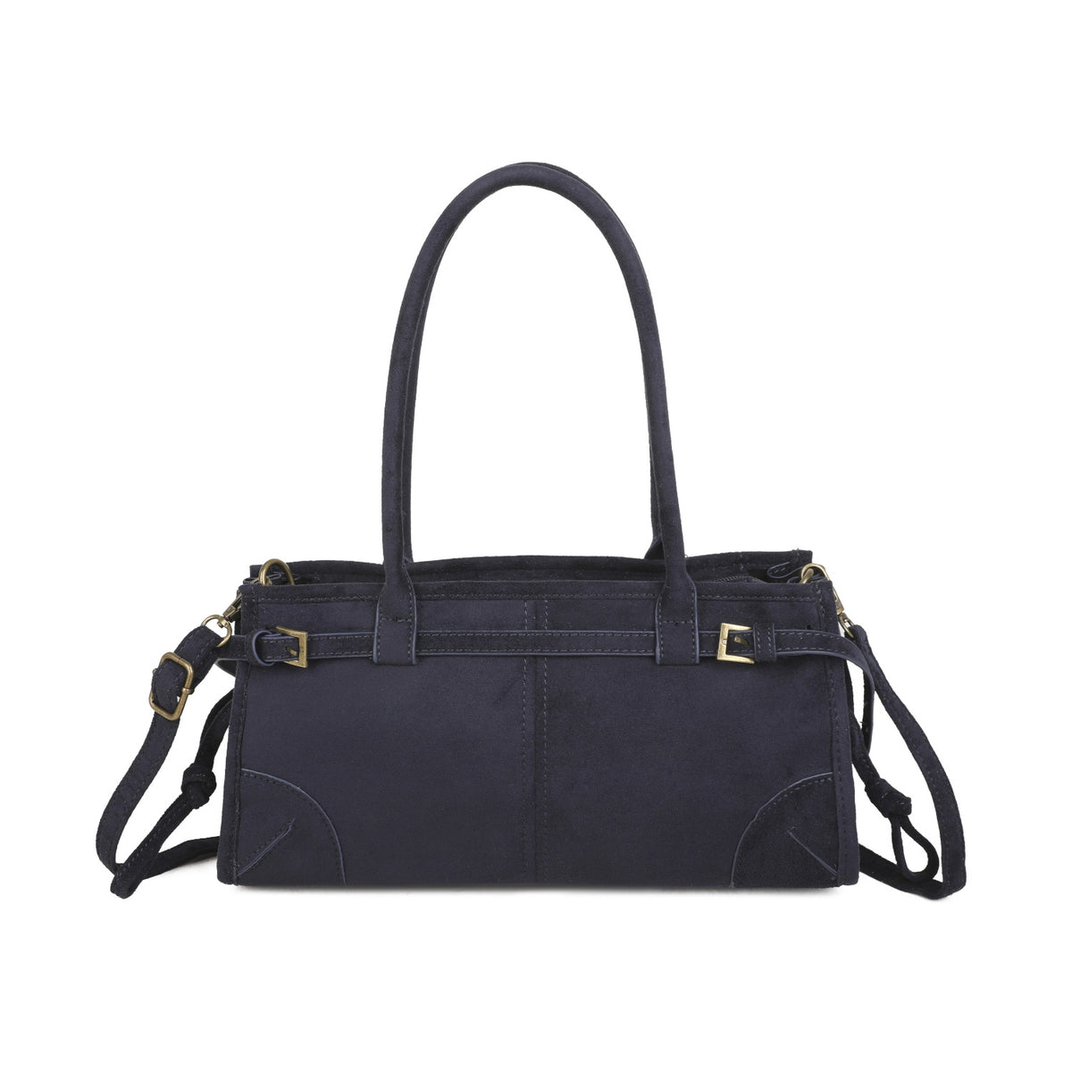 Women’s Vintage Suede-Style Shoulder Bag with Buckle Detail