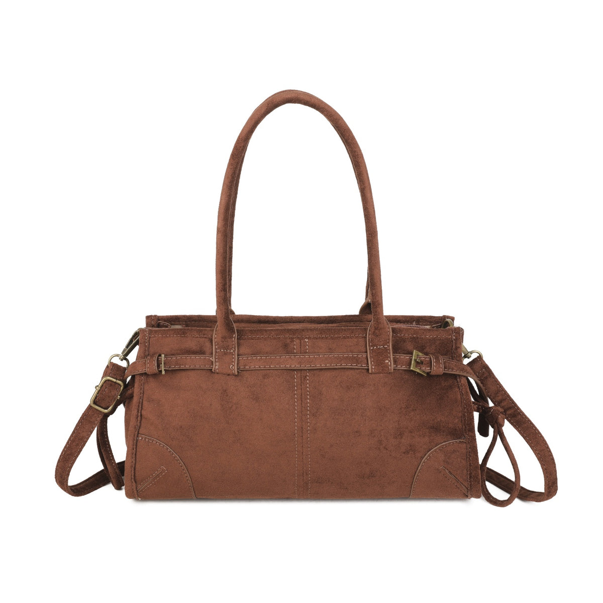 Women’s Vintage Suede-Style Shoulder Bag with Buckle Detail