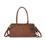 Women’s Vintage Suede-Style Shoulder Bag with Buckle Detail