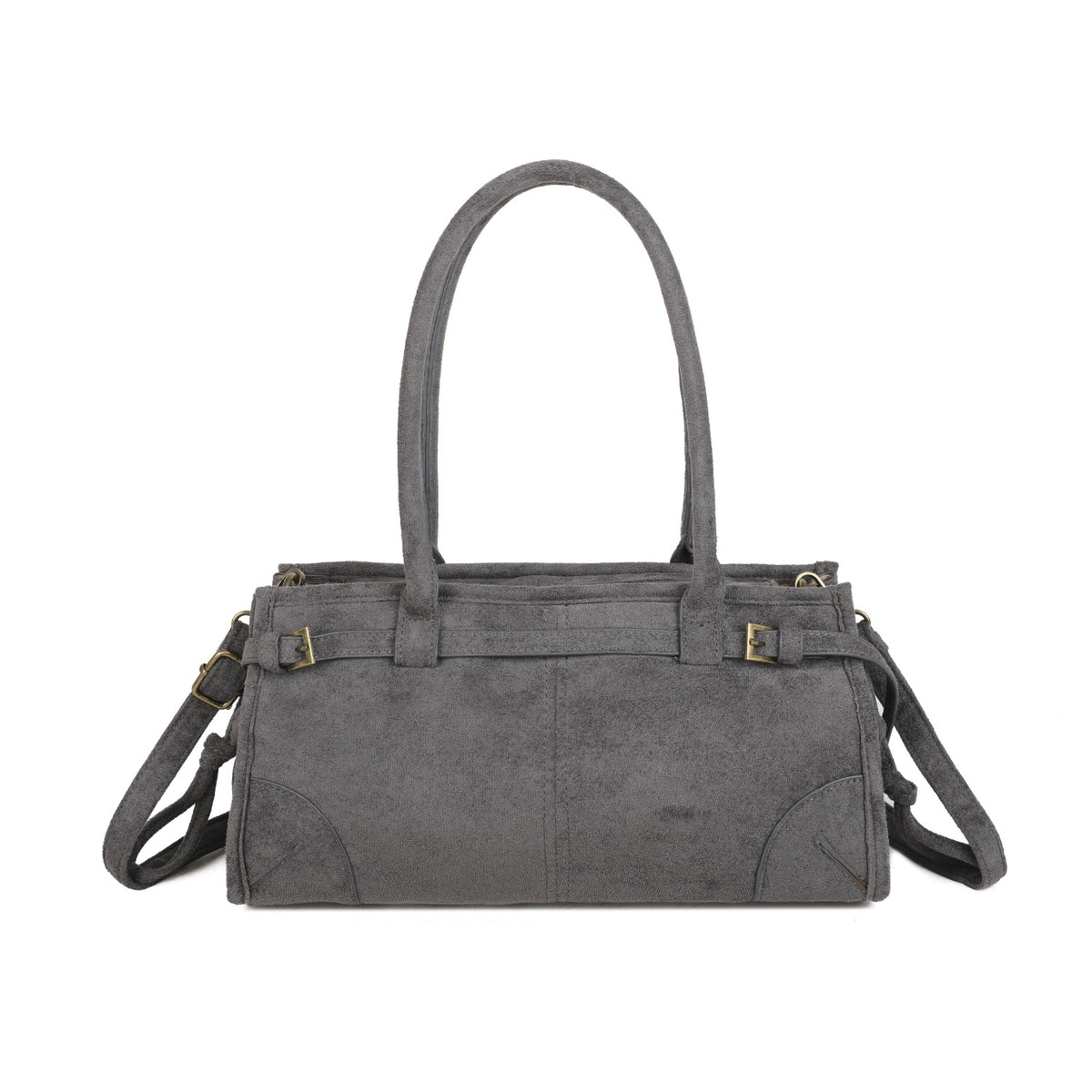 Women’s Vintage Suede-Style Shoulder Bag with Buckle Detail