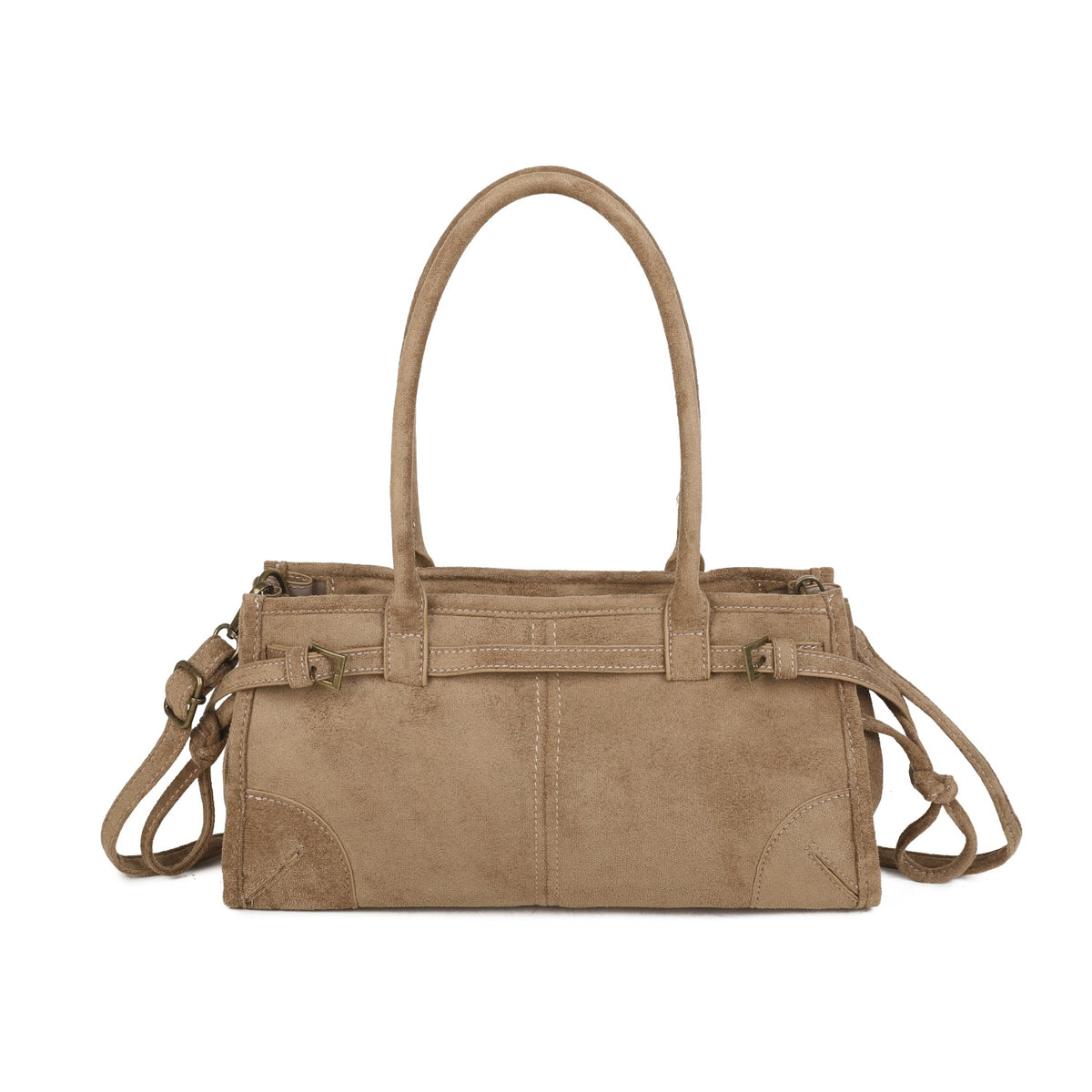 Women’s Vintage Suede-Style Shoulder Bag with Buckle Detail