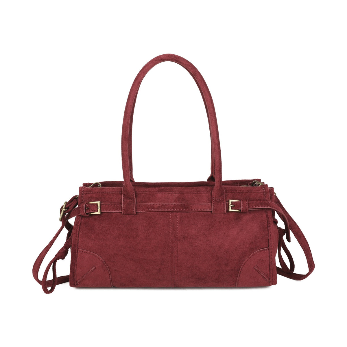 Women’s Vintage Suede-Style Shoulder Bag with Buckle Detail