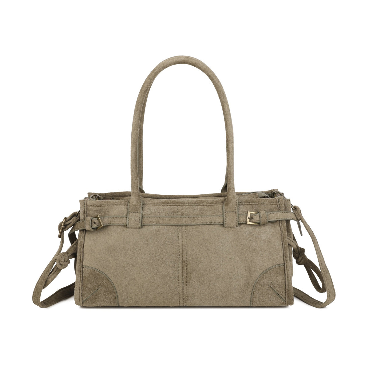 Women’s Vintage Suede-Style Shoulder Bag with Buckle Detail