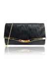 Textured Satin Clutch Bag with Gold Trim