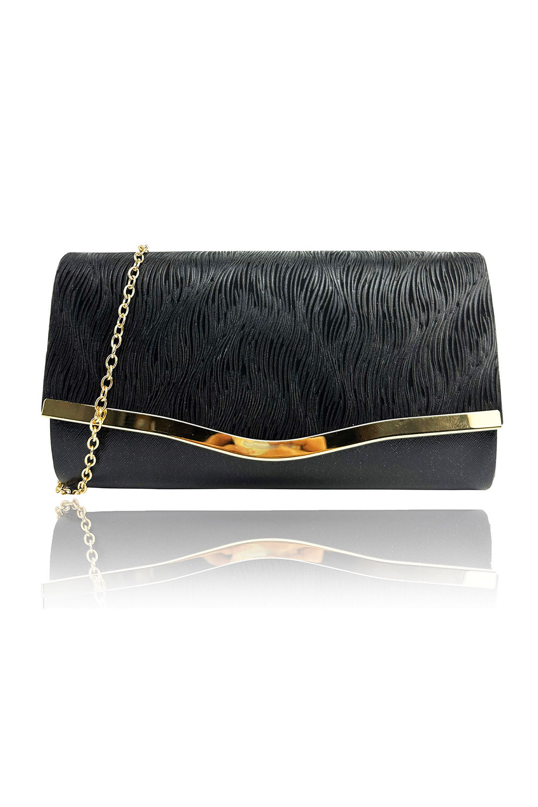 Textured Satin Clutch Bag with Gold Trim