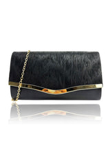 Textured Satin Clutch Bag with Gold Trim