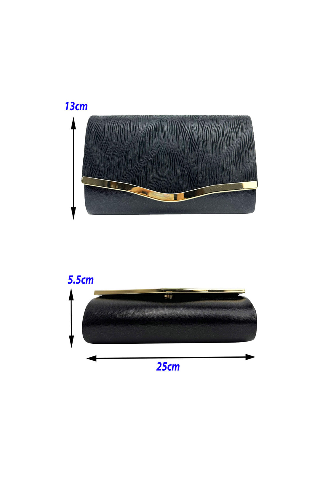 Textured Satin Clutch Bag with Gold Trim