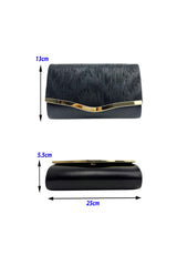 Textured Satin Clutch Bag with Gold Trim